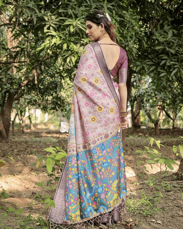 Festive Wear Jacquard Silk Saree With Zari Border Blouse