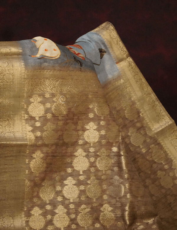 Flaunt Gray Colored Cotton Linen Designer Printed Saree - Ibis Fab