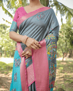Flaunt Gray Colored Jacquard Silk Saree With Zari Border Blouse - Ibis Fab