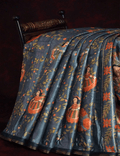 Flaunt Navy Blue Colored Cotton Linen Designer Printed Saree