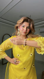 Yellow Embroidered Organza 4-Piece Suit Set