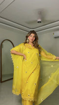 Yellow Embroidered Organza 4-Piece Suit Set