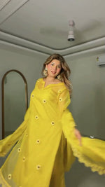 Yellow Embroidered Organza 4-Piece Suit Set