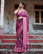 Glossy Dark Pink Colored Jacquard Silk Saree - Ibis Fab