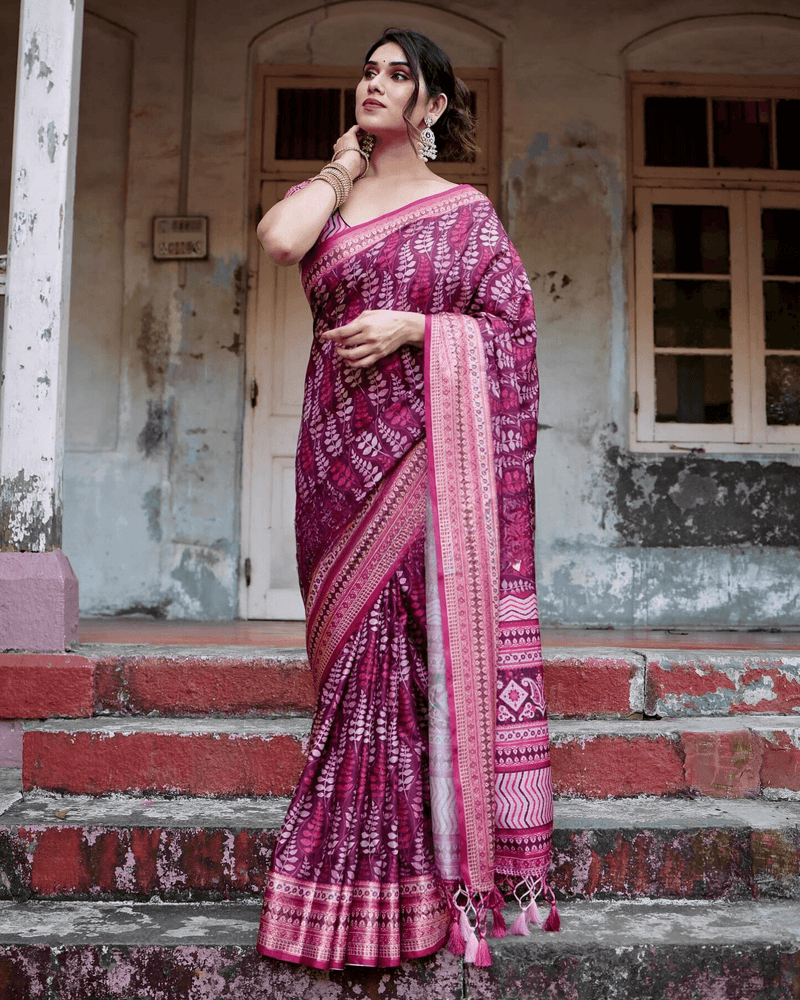 Glossy Dark Pink Colored Jacquard Silk Saree - Ibis Fab