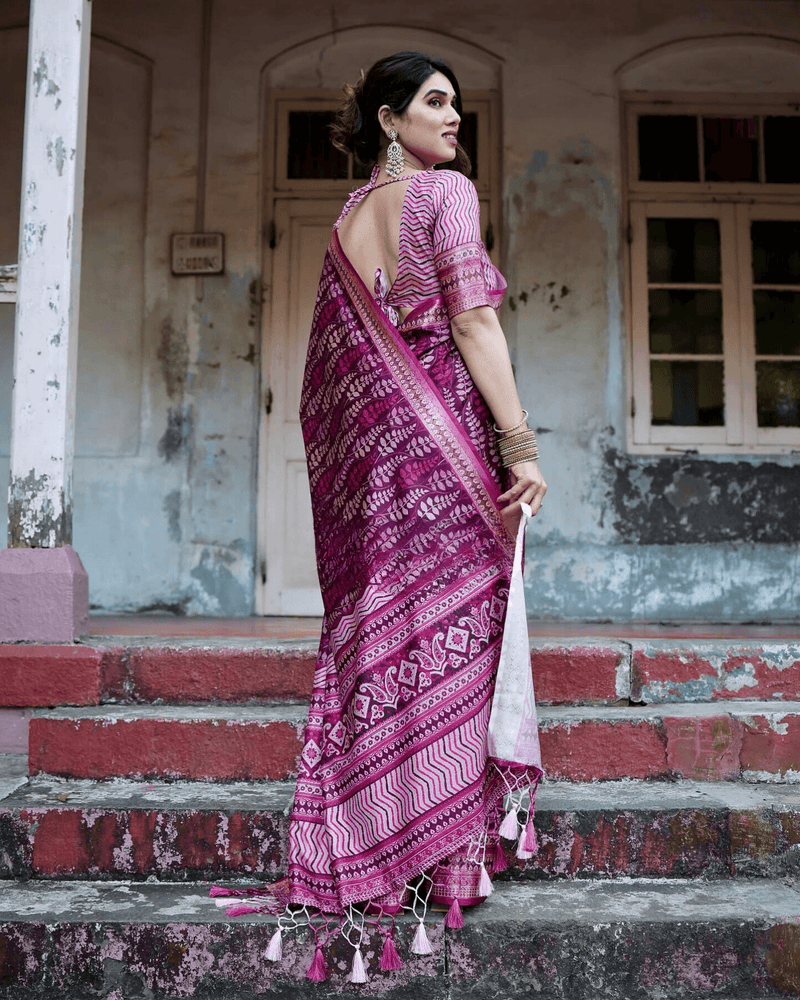 Glossy Dark Pink Colored Jacquard Silk Saree - Ibis Fab