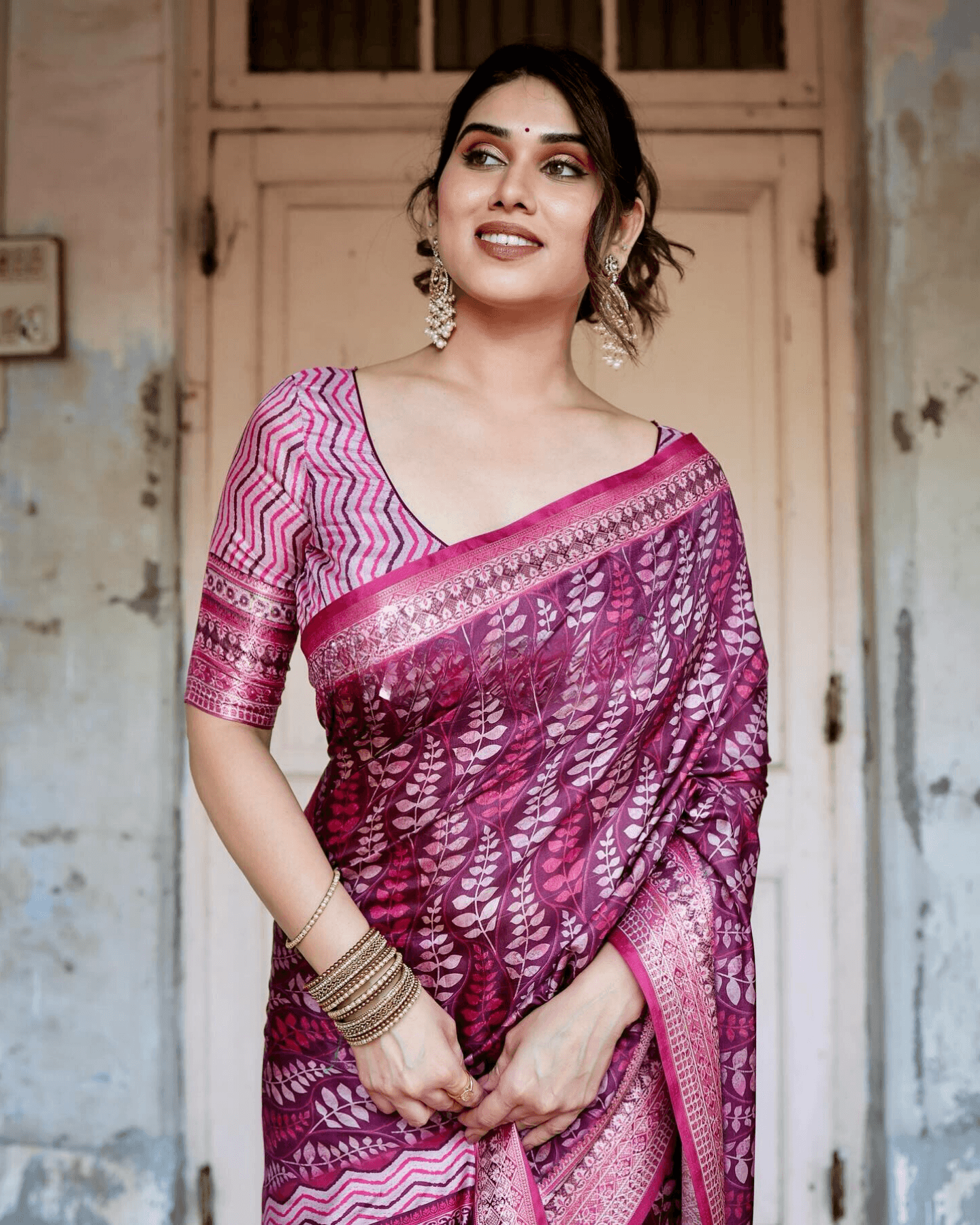 Glossy Dark Pink Colored Jacquard Silk Saree - Ibis Fab