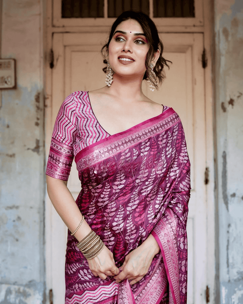 Glossy Dark Pink Colored Jacquard Silk Saree - Ibis Fab