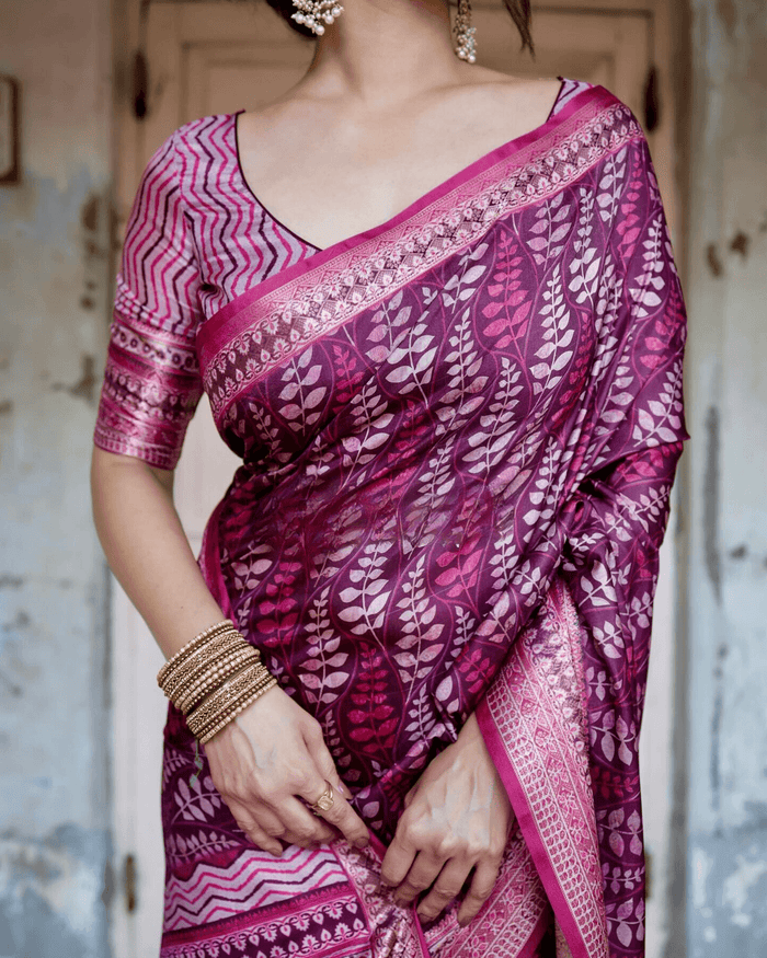 Glossy Dark Pink Colored Jacquard Silk Saree