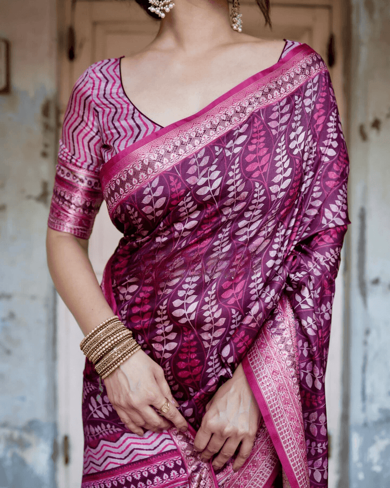 Glossy Dark Pink Colored Jacquard Silk Saree - Ibis Fab