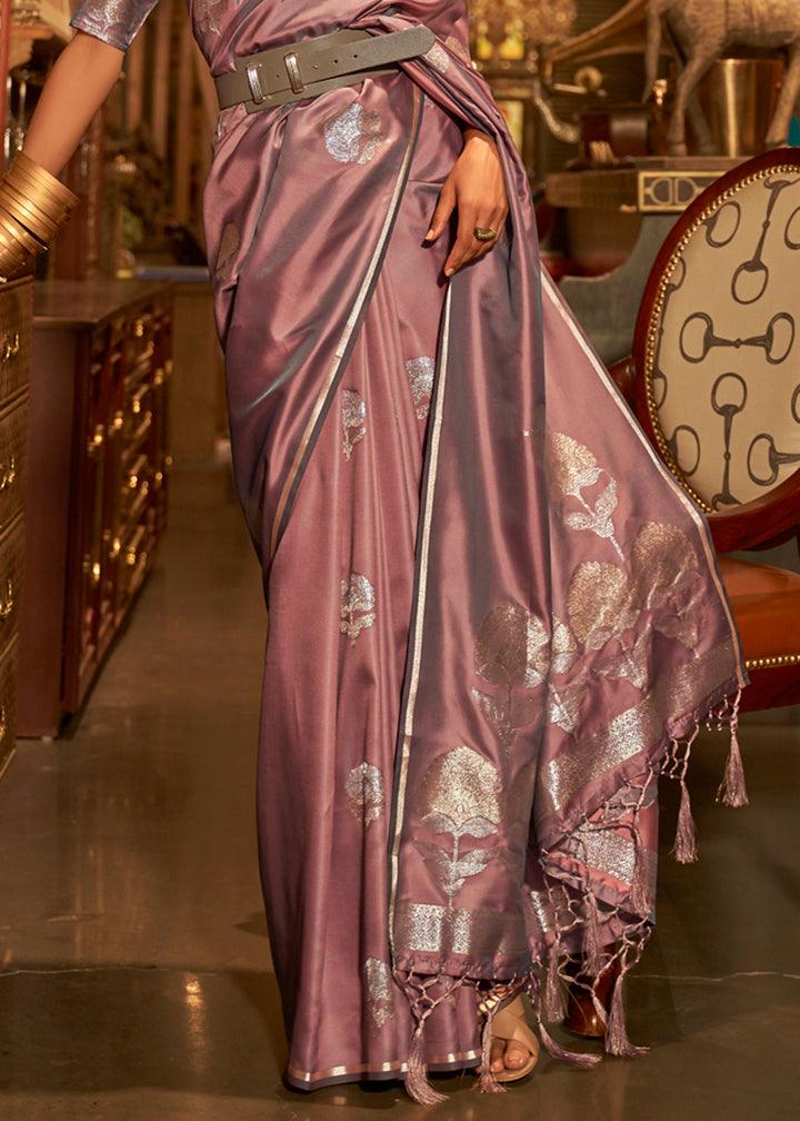 Glossy Purple Colored Printed Pure Soft Silk Saree - Ibis Fab