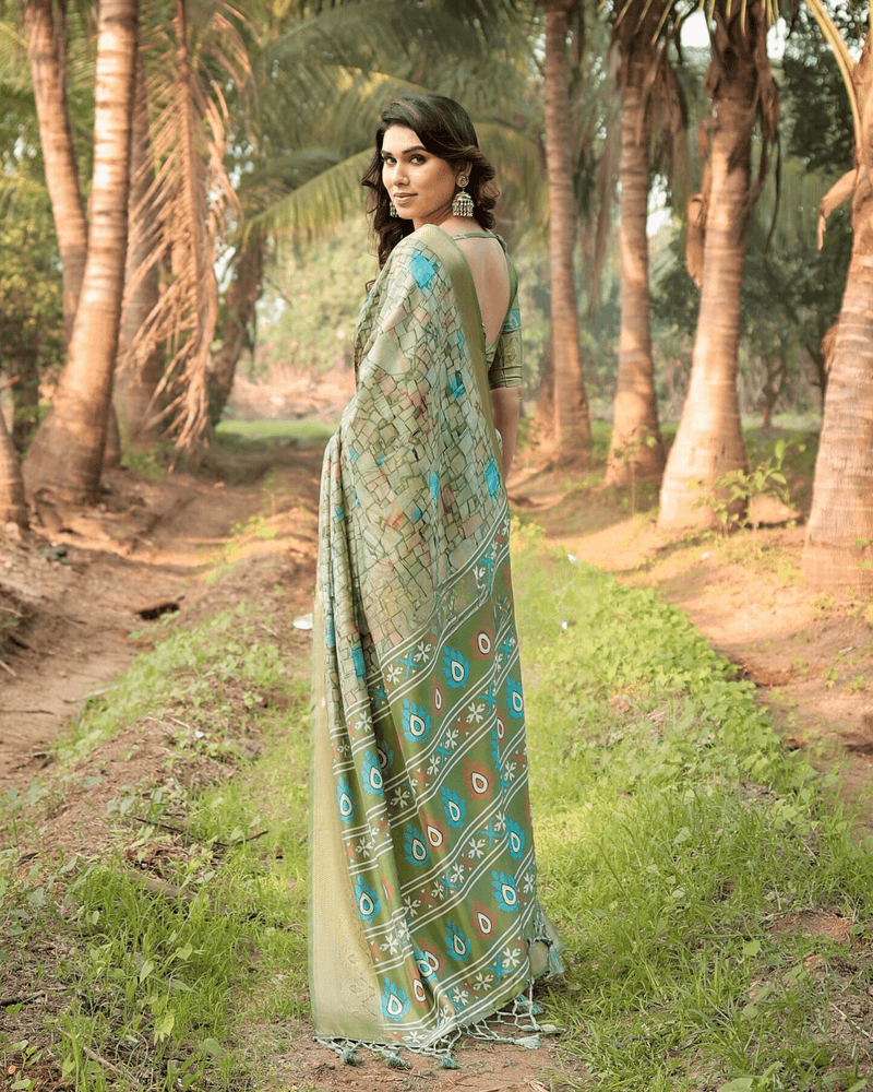 Gorgeous Pista Green Colored Jacquard Silk Saree With Zari Border Blouse Piece - Ibis Fab