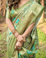 Gorgeous Pista Green Colored Jacquard Silk Saree With Zari Border Blouse Piece - Ibis Fab