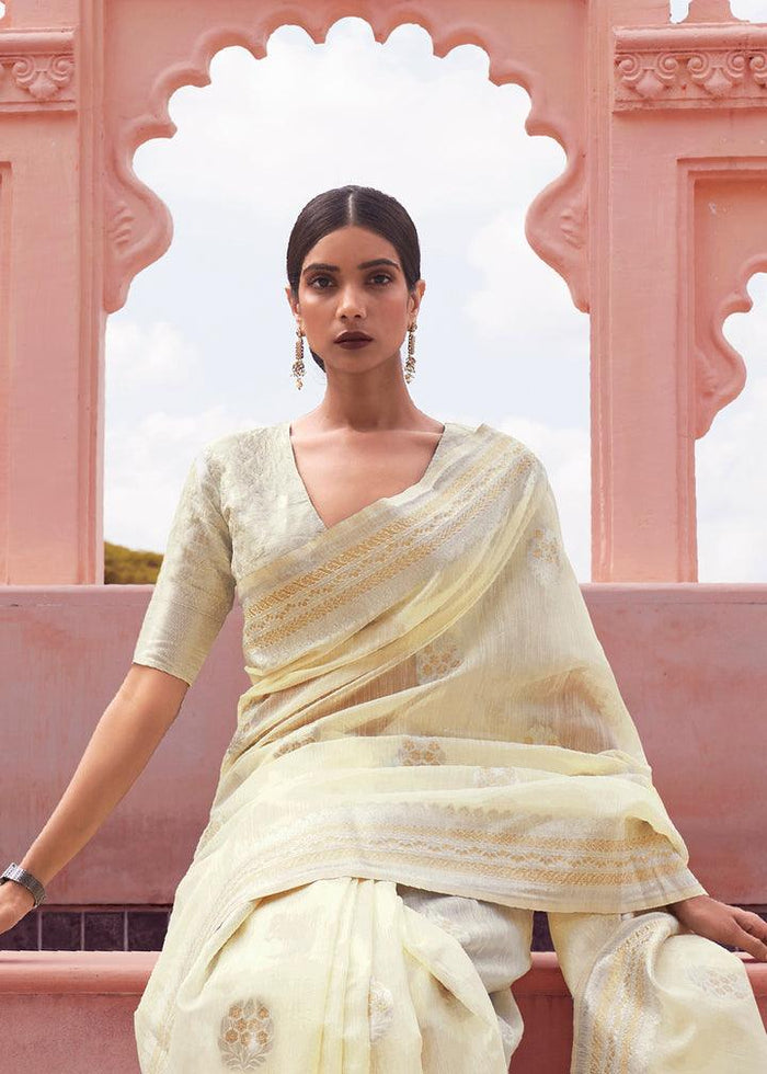 Graceful Light Yellow Colored Printed Pure Soft Silk Saree