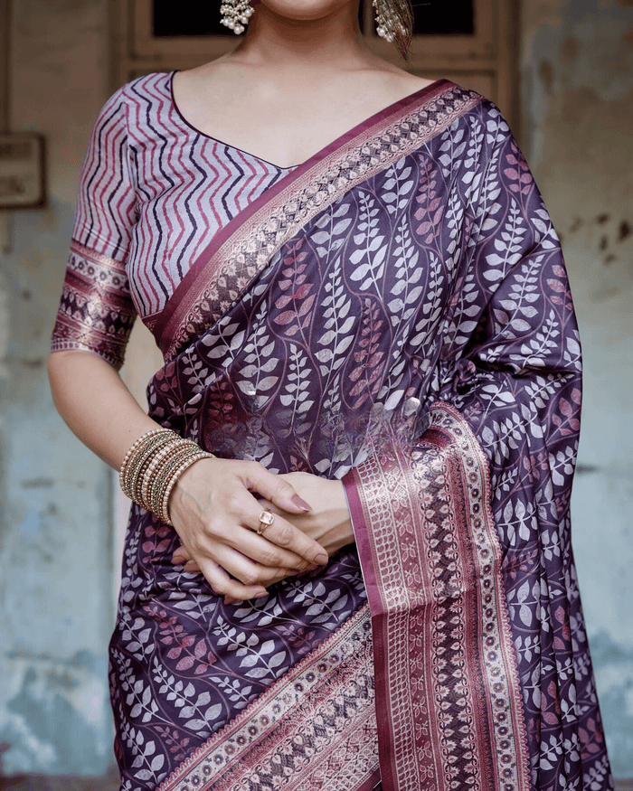 Graceful Purple Colored Jacquard Silk Saree