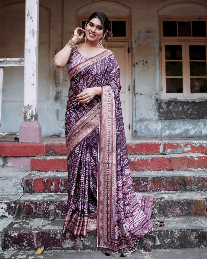Graceful Purple Colored Jacquard Silk Saree