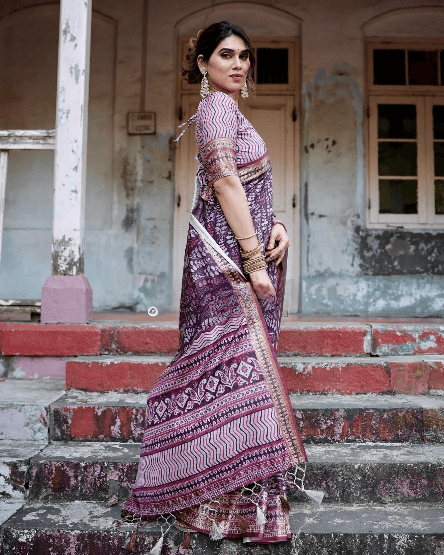 Graceful Purple Colored Jacquard Silk Saree - Ibis Fab