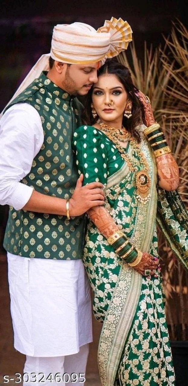 Green Banarasi Silk Saree - Ibis Fab
