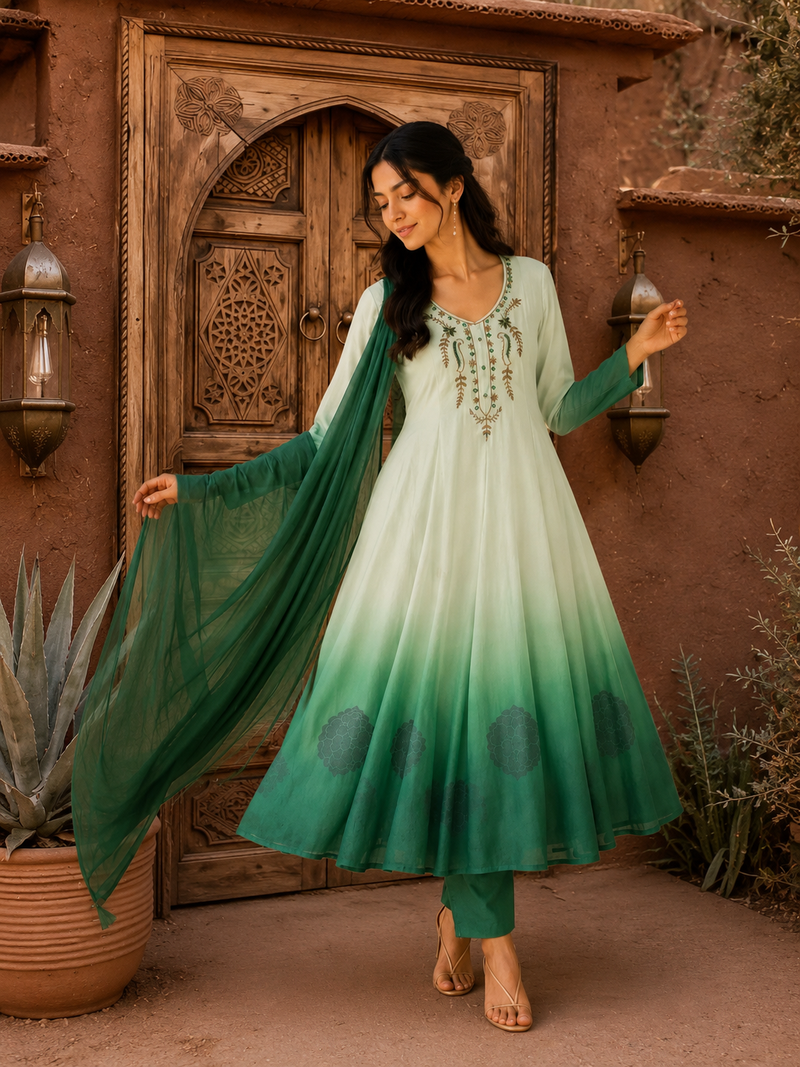 Green Embroidered Anarkali Suit Set