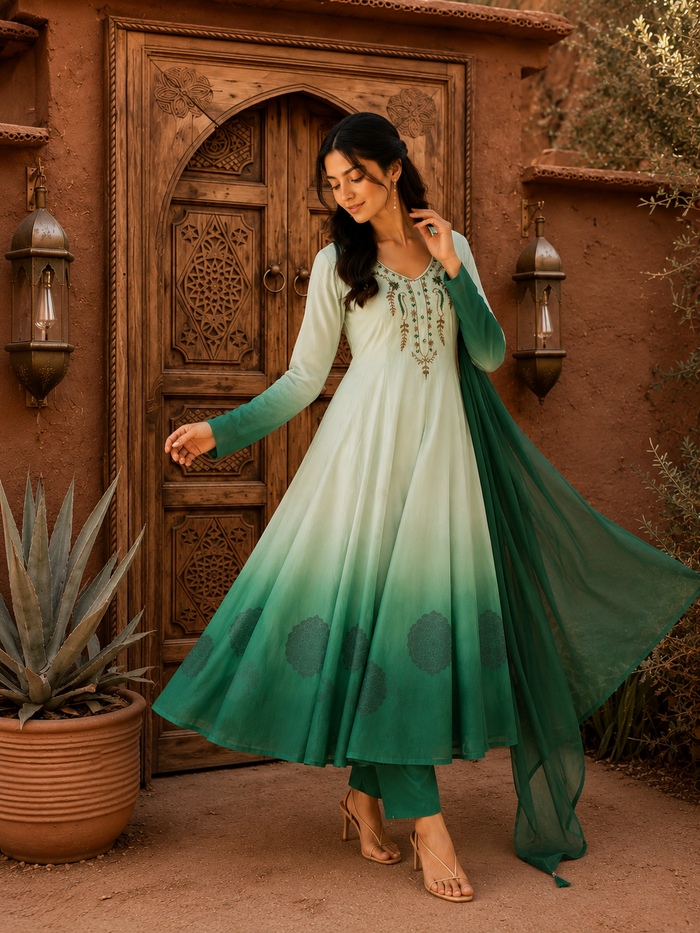 Green Embroidered Anarkali Suit Set
