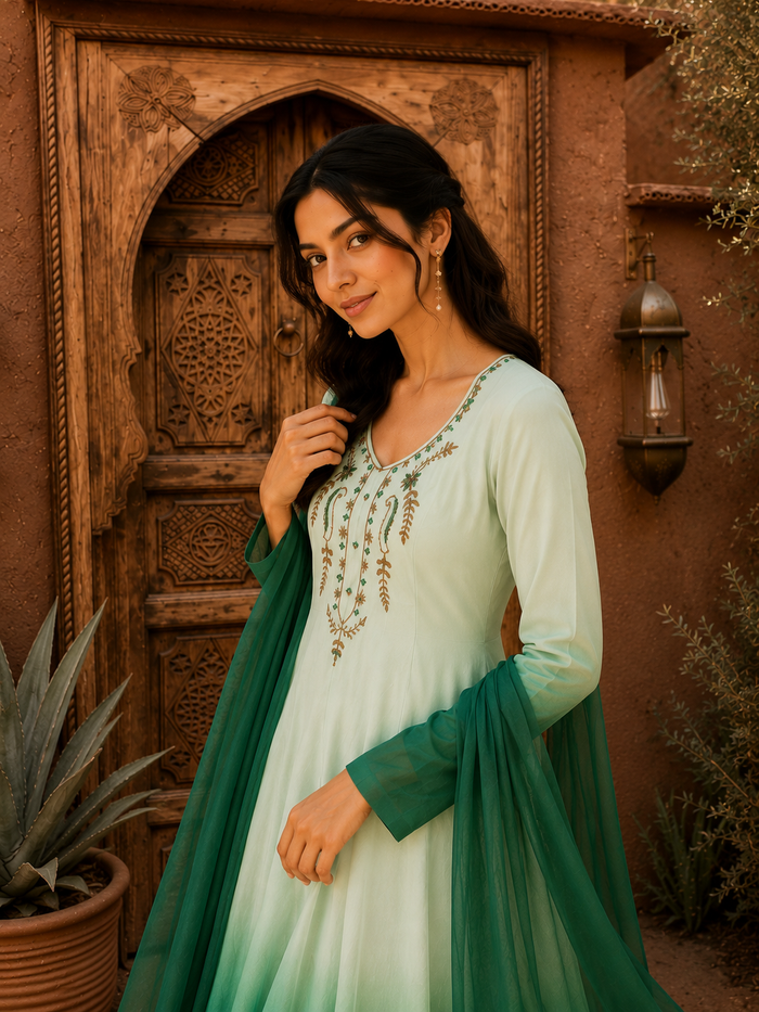 Green Embroidered Anarkali Suit Set