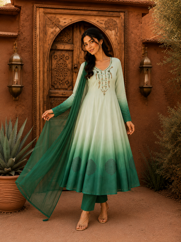 Green Embroidered Anarkali Suit Set