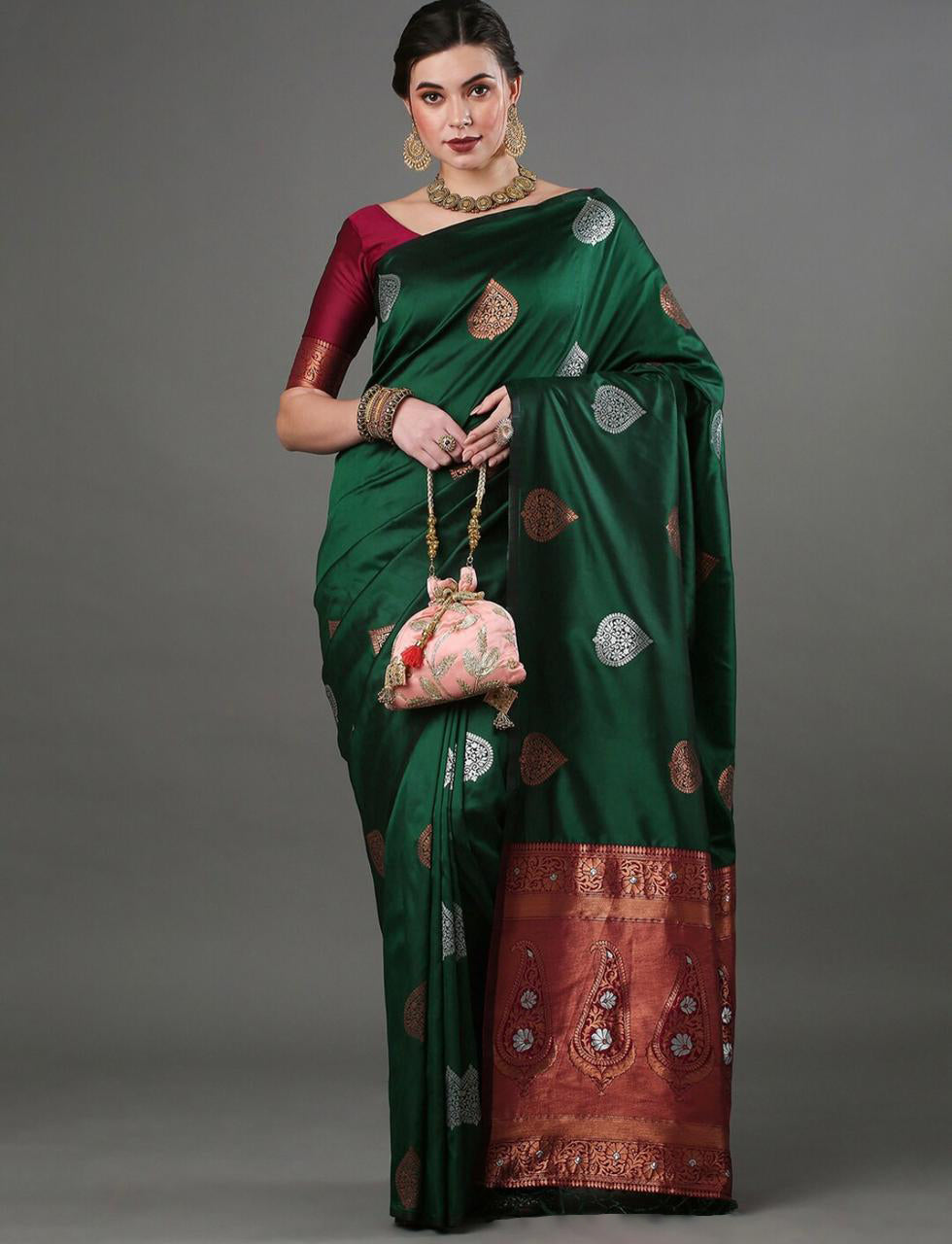 Luxurious Green Jacquard Saree