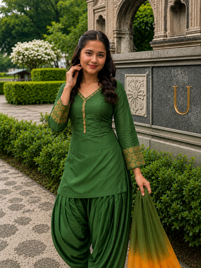 Green Embroidered Kurta Pant Set