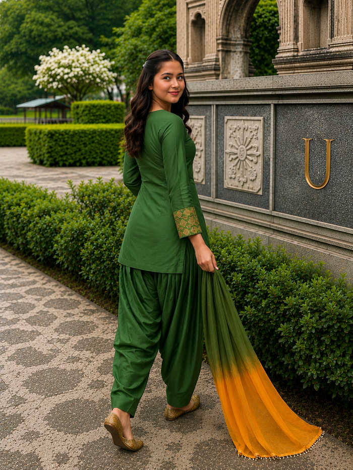 Green Embroidered Kurta Pant Set