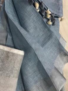 Grey Colour Women's Plain Linen Saree With Party Wear - Ibis Fab