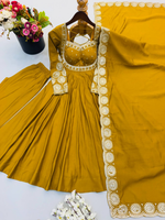 Elegant yellow Embroidered Anarkali Suit Set