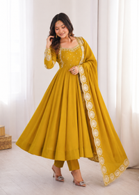 Elegant yellow Embroidered Anarkali Suit Set