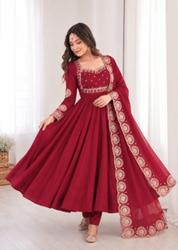 Elegant Maroon Embroidered Anarkali Suit Set