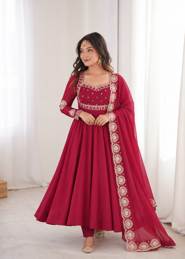 Elegant Maroon Embroidered Anarkali Suit Set
