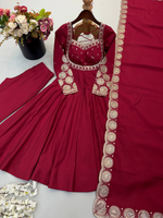 Elegant Maroon Embroidered Anarkali Suit Set