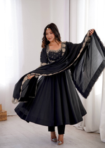 Elegant Black Embroidered Anarkali Suit Set