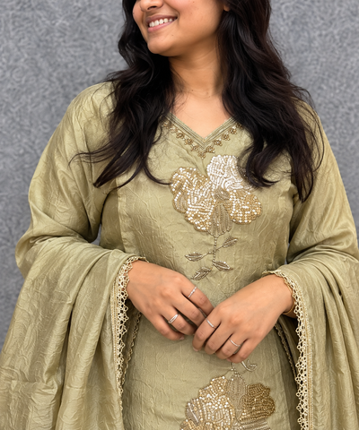 Olive Green Beads & Sequin Designer Suit Set