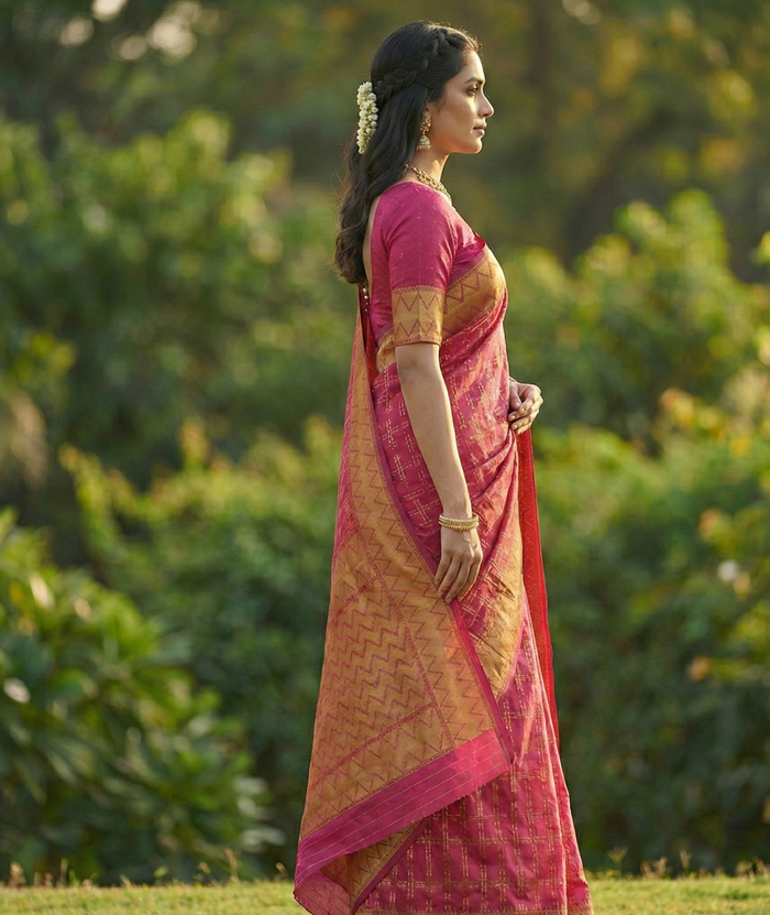 Maroon Jacquard Saree – Elegant Woven Design for Weddings & Celebrations