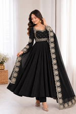 Elegant Black Embroidered Anarkali Suit Set