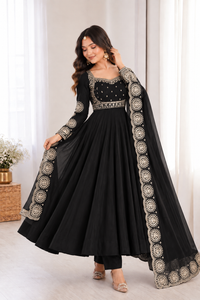 Elegant Black Embroidered Anarkali Suit Set