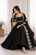 Elegant Black Embroidered Anarkali Suit Set