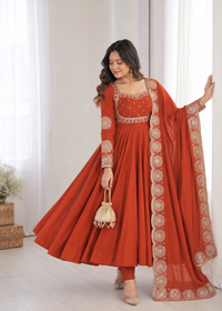 Elegant Orange Embroidered Anarkali Suit Set