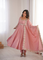 Elegant Dusty Rose Pink Embroidered Anarkali Suit Set