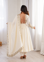 Elegant Cream Embroidered Anarkali Suit Set