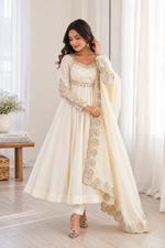 Elegant Cream Embroidered Anarkali Suit Set