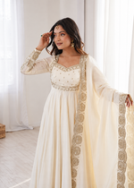 Elegant Cream Embroidered Anarkali Suit Set