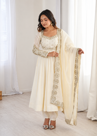 Elegant Cream Embroidered Anarkali Suit Set