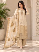 Beige Gold Beads & Sequin Work Kurti Set