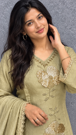 Olive Green Beads & Sequin Designer Suit Set