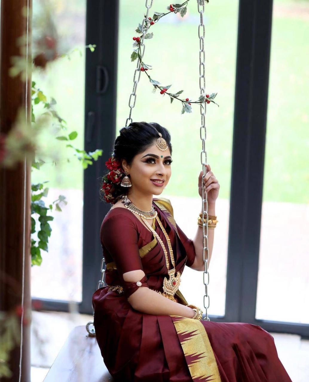 Imposing Brown Colored Kanchivaram Silk Saree - Ibis Fab